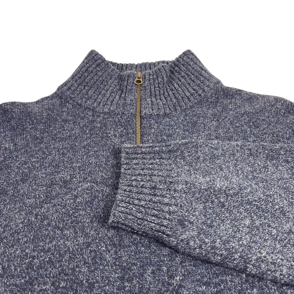 J Crew Lambs Wool Half Zip Sweater Mens XL Mock Neck Marled Navy Blue
